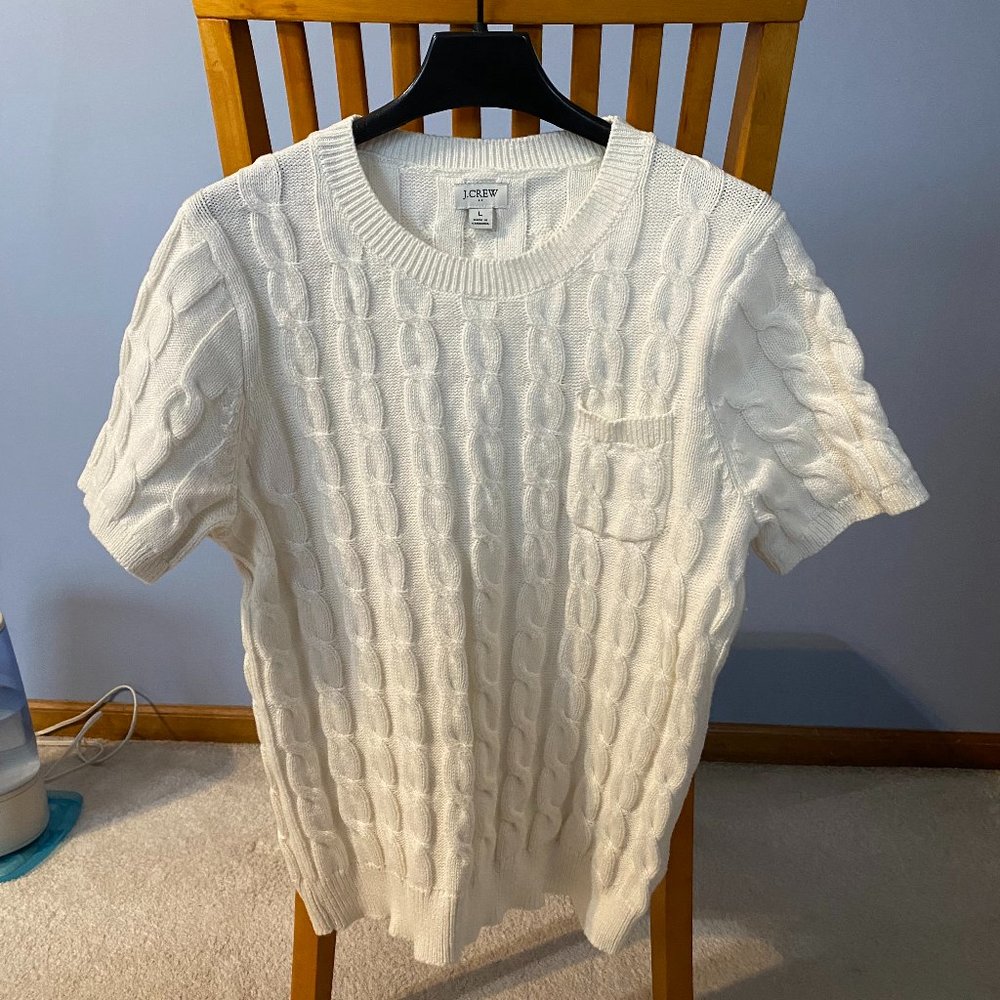 J. Crew Factory ivory short sleeve cable sweater size LARGE